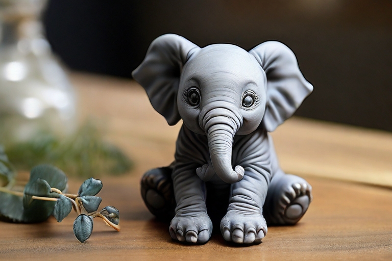Petit éléphant en résine, créé par impression 3D