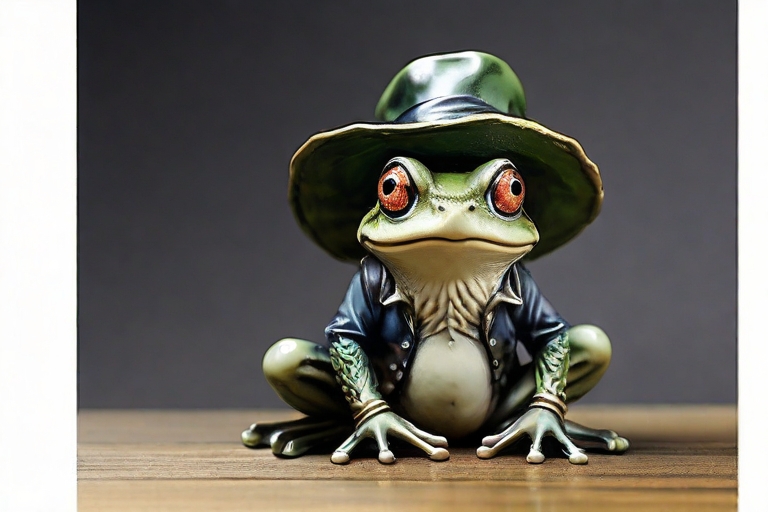 Grenouille coquette avec un chapeau, figurine en résine
