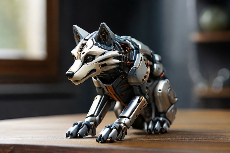 Loup Mécanique : Figurine Robotique en Résine