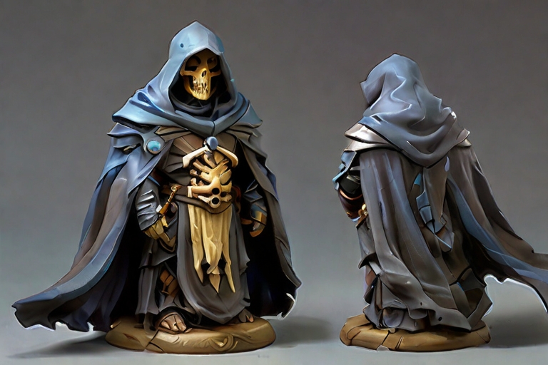 Squelette drapé dans une cape, figurine en résine