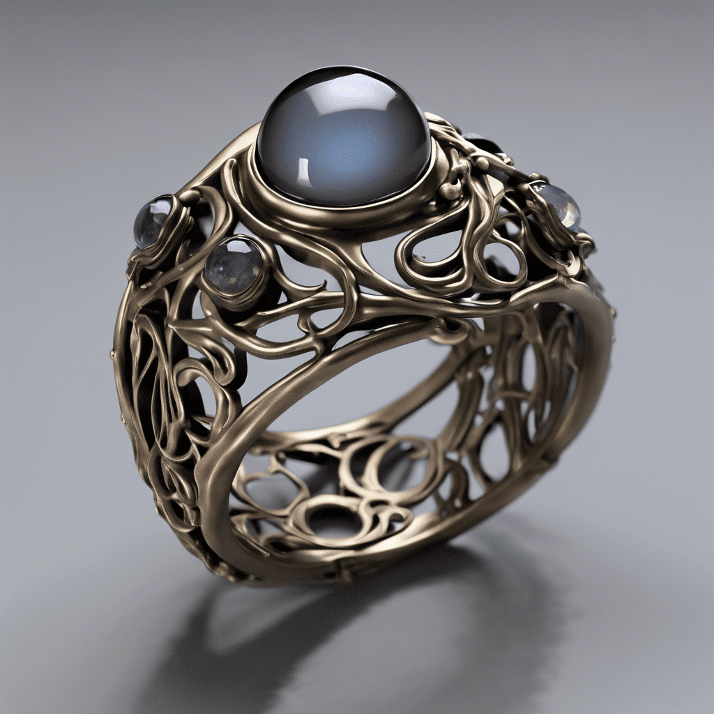 Bague motif écologique, pierres de lune rondes