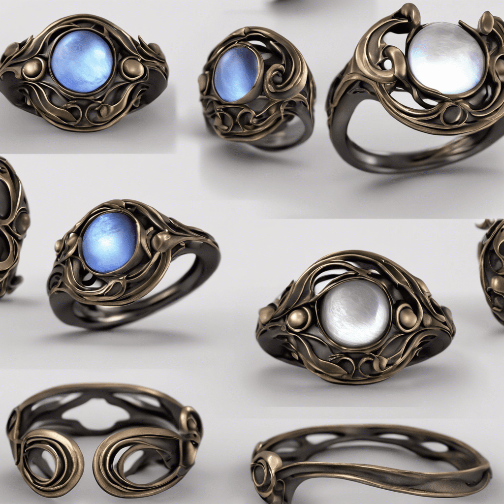 Bague motif organique, pierres de lune