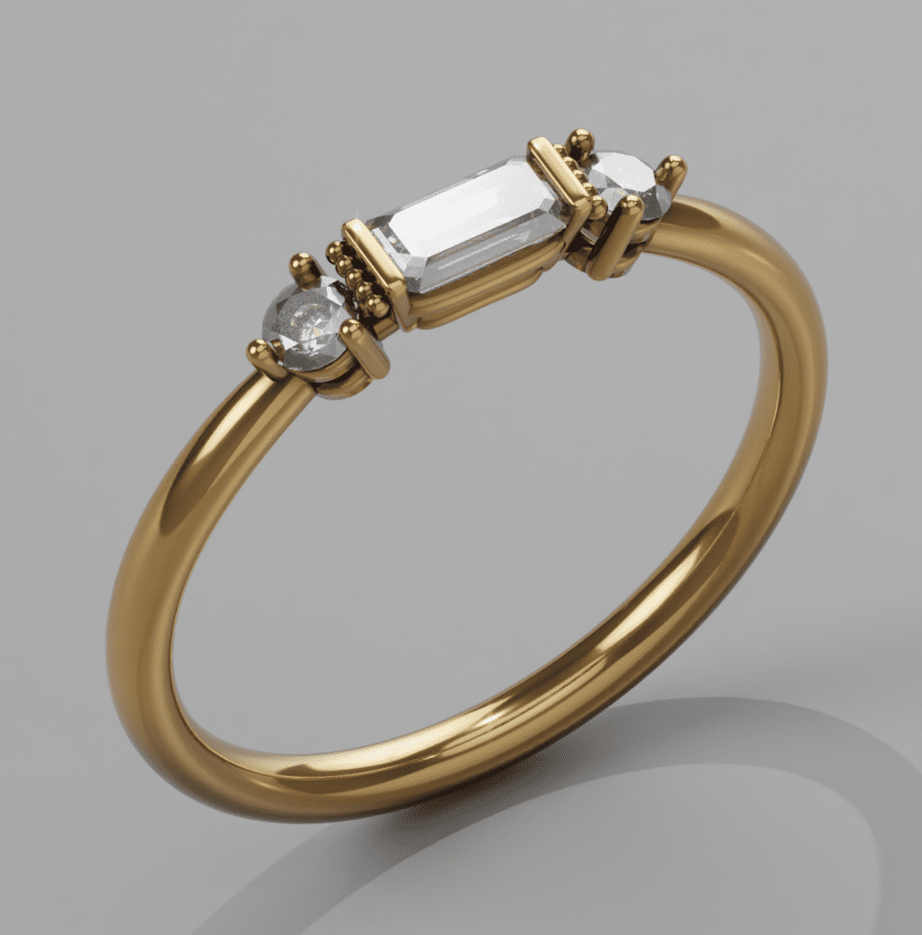 Bague or baguette deux diamants