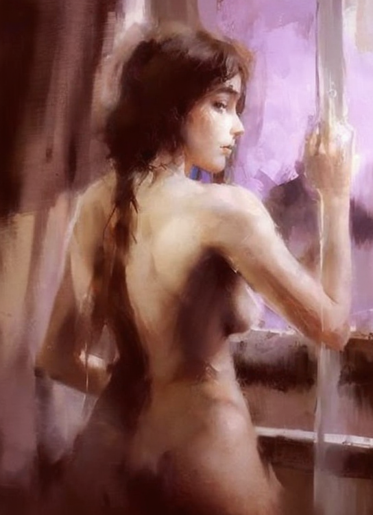 Peinture huile : Femme fenêtre