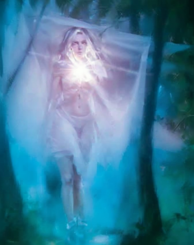 Peinture huile : Moira sorcière forêt